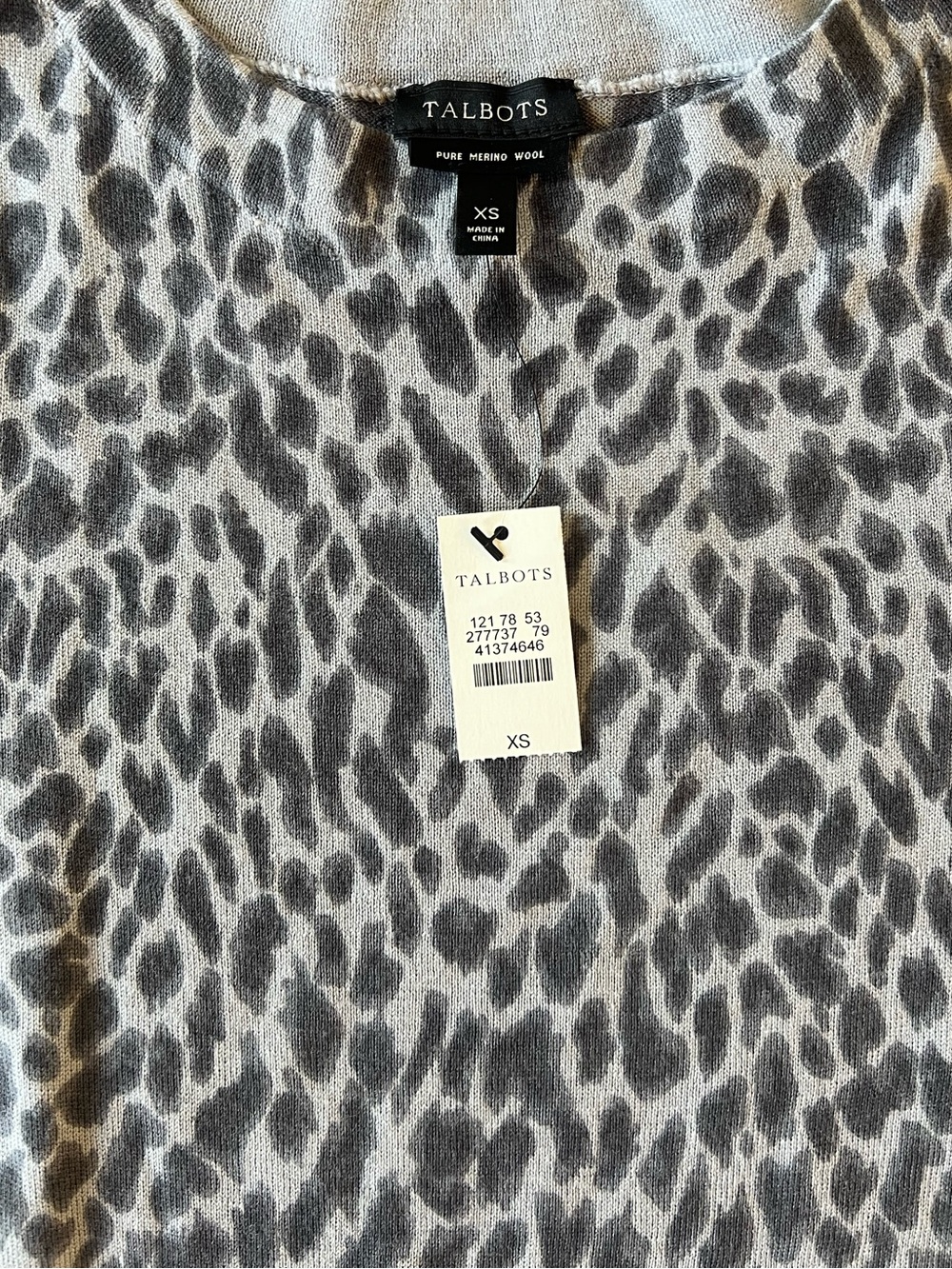 Talbots Merino Wool Lightweight Sweater Gray Leopard 3/4 Sleeve Workwear Office - Picture 2 of 7